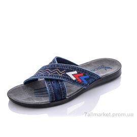 Фотография Шлепки мужские пляжные Лето Х209 джинс (6 пар р.43-47) "Oscar" недорого оптом от прямого поставщика