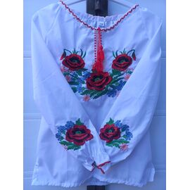 Фотография Вышиванка детская на девочку 028 white р.128-164 "Кузя" недорого оптом от прямого поставщика