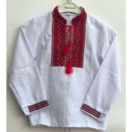 Фотография Вышиванка детская на мальчика 029 white р.128-164 "Кузя" недорого оптом от прямого поставщика