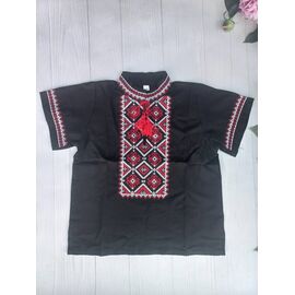 Вишиванка дитяча легка на хлопчика 048 black р.110-134 "Кузя" недорого оптом від прямого постачальника