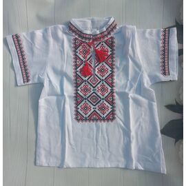 Вишиванка дитяча легка на хлопчика 050 white р.110-134 "Кузя" недорого оптом від прямого постачальника