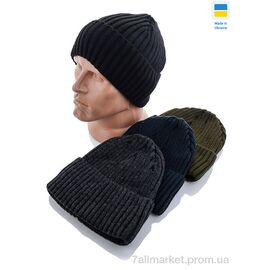 Шапка чоловіча Зима Шапка чол. з відворотом рубчик з смужкою флісу mix (5 шт. р.сіткаOne size) "VIOLA" недорого оптом від прямого постачальника