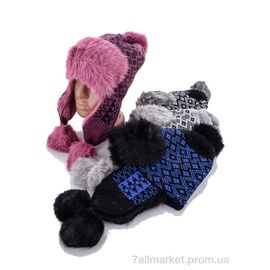 Фотография Женская шапка Зима Ушанка жін. трикотаж хутро кролик натур mix (2 шт. р.сетка one-size) "VIOLA" недорого оптом от прямого поставщика