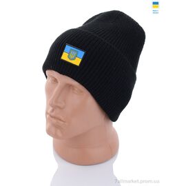 Фотография Шапка мужская Зима Шапка з прапором товста в'язка на флісі чорний (5 шт. р.сетка One size) "VIOLA" недорого оптом от прямого поставщика