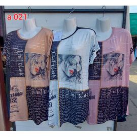 Фотография Футболка женская A021 mix р.56-60 "VICTORY" недорого оптом от прямого поставщика