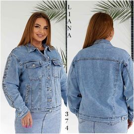 Фотография Куртка женская демисезонная 374 l.blue р.2XL-7XL "Liana Denim" недорого оптом от прямого поставщика