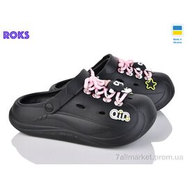 Фотография Кроксы женские летние Лето 160 чорний-рожевий шнурок (6 пар р.36-40) "Roks" недорого оптом от прямого поставщика
