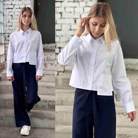 Фотография Рубашка детская на девочку KR160 navy р.34-42 "Karolina" недорого оптом от прямого поставщика