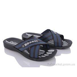 Шльопанці чоловічі пляжні Літо 2024-003-1 сіний-чорний (6 пар р.40-45) "DeMur" недорого оптом від прямого постачальника