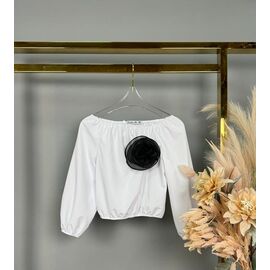 Фотография Блузка детская на девочку 489 white-black р.116-140 "Delfinka" недорого оптом от прямого поставщика