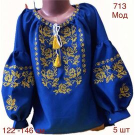 Вишиванка дитяча на дівчинку 713 blue р.7-11 "EMRE" недорого оптом від прямого постачальника