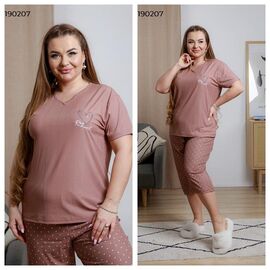 Фотография Пижама лёгкая женская 190207 brown р.2XL-4XL "Vehuiah" недорого оптом от прямого поставщика