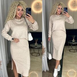 Фотография Костюм женский тёплый 6033 beige р.42-50 "LINDA" недорого оптом от прямого поставщика