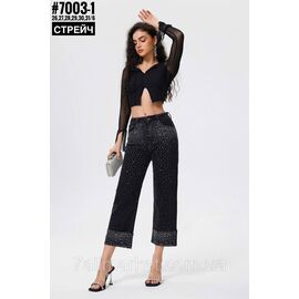 Фотография Женские джинсы стрейчевые 7/8 со стразами размерный ряд 26,27,28,29,30,31 "PARTNERS"