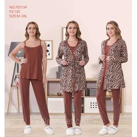 Піжама 3-ка жіноча з халатом велюр р-ри M-3XL "FLOWER" купити недорого від прямого постачальника