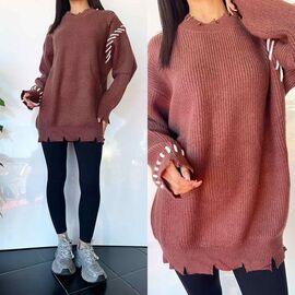 Фотография Свитер женский TB107 brown р.one size "i8denim Women" недорого оптом от прямого поставщика