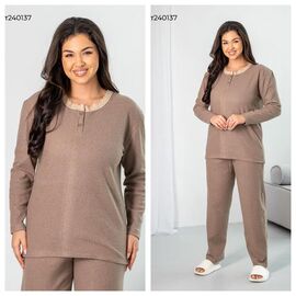 Фотография Пижама женская 240137 brown р.XL-3XL "Vehuiah" недорого оптом от прямого поставщика