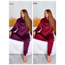 Фотография Пижама тёплая женская 242504 wine р.2XL-5XL "Vehuiah" недорого оптом от прямого поставщика