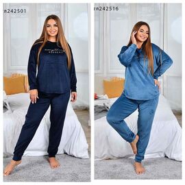 Фотография Пижама тёплая женская 242516 l.blue р.2XL-5XL "Vehuiah" недорого оптом от прямого поставщика