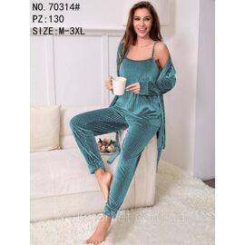 Фотография Пижама 3-ка женская с халатом велюр р-ры M-3XL "FLOWER" купить недорого от прямого поставщик