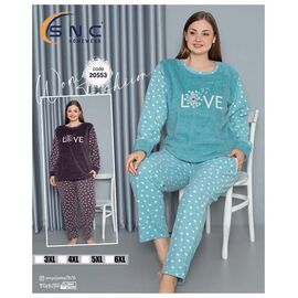Фотография Пижама тёплая женская 20553 l.blue р.3XL-6XL "DONELLA" недорого оптом от прямого поставщика