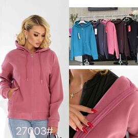 Фотография Кофта спортивная женская тёплая 27003 black р.M-3XL "Yafeier" недорого оптом от прямого поставщика