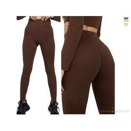 Лосінси жіночі Весна/осінь 5275 шоколадний з пушапом (4 шт. р.сіткаS-XL) "Sport style" недорого оптом від прямого постачальника