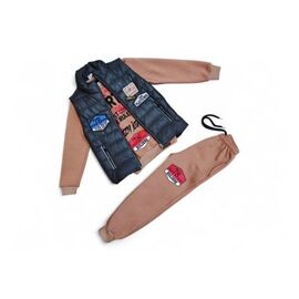 Костюм дитячий спортивний теплий на хлопчика 2520 beige-black р.6-10 "MALIBU" недорого оптом від прямого постачальника