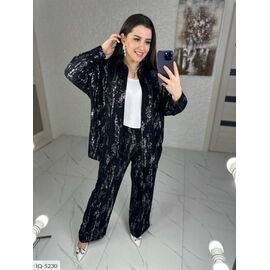 Фотография Костюм-двойка: рубашка + брюки клеш, приятная ткань с качественным серебряным напылением, переливается хорошим сиянием на свете, в таком костюме вы не остаться не замеченной р.50-52;54-56;58-60 "VLADA" купить недорого от прямого поставщика