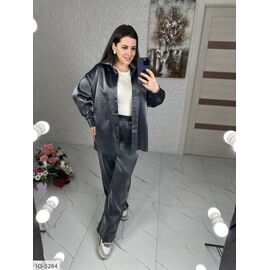 Фотография Костюм-двойка: рубашка + брюки клеш, блестящая, качественная ткань с серебряным напылением, переливается хорошим сиянием на свете, классные цвета, в таком костюме вы не остаться не замеченной р.42-44;46-48 "VLADA" купить недорого от прямого поставщика