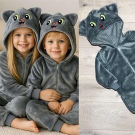 Фотография Кигуруми детский утеплённый унисекс B686 grey р.28-36 "Baykush" недорого оптом от прямого поставщика