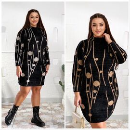 Сукня тепла жіноча LL392 black-beige р.52-54 "Lola" недорого оптом від прямого постачальника