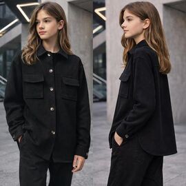 Фотография Рубашка детская тёплая на девочку KR429 black р.34-42 "Karolina" недорого оптом от прямого поставщика