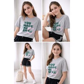 Фотография Футболка детская на девочку M472 l.grey р.140-164 "Moda school" недорого оптом от прямого поставщика