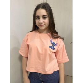 Фотография Футболка детская на девочку M481 peach р.140-164 "Moda school" недорого оптом от прямого поставщика