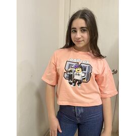 Фотография Футболка детская на девочку M486 peach р.140-164 "Moda school" недорого оптом от прямого поставщика