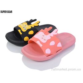 Фотография Шлепки детские летние Лето 01-758 black-pink mix (12 пар р.24-29) "Super Gear" недорого оптом от прямого поставщика