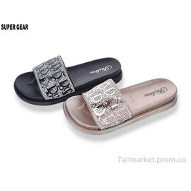 Шльопанці жіночі полегшені Літо 01-888 black-rose mix (12 пар р.36-41) "Super Gear" недорого оптом від прямого постачальника