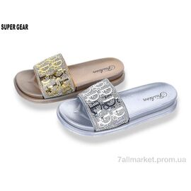 Шльопанці жіночі полегшені Літо 02-888 gold-silver mix (12 пар р.36-41) "Super Gear" недорого оптом від прямого постачальника