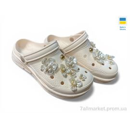 Фотография Кроксы женские летние Лето 413 кремовий (8 пар р.36-41) "Rai shoes" недорого оптом от прямого поставщика