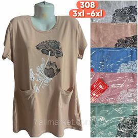 Футболка жіноча стильна полу-батал р-р 3XL-6XL (мікс кв) "Stella" недорого від прямого постачальника