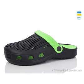 Фотография Кроксы унисекс Лето N302 чорний-зелений (6 пар р.36-41) "Lot Shoes" недорого оптом от прямого поставщика