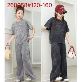 Фотография Костюм детский спортивный летний на девочку 268058 grey р.120-160 "Delfinka" недорого оптом от прямого поставщика