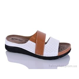 Фотография Шлепки женские облегченные Лето 203-43 білий-корич. (6 пар р.37-41) "Sali-2" недорого оптом от прямого поставщика