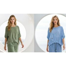 Фотография Блузка женская 1807 khaki р.50-56 "Kaffir Lily" недорого оптом от прямого поставщика