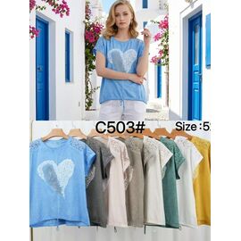 Фотография Футболка женская C503 l.beige р.52-58 "Kaffir Lily" недорого оптом от прямого поставщика