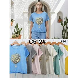 Фотография Футболка женская C512 l.blue р.52-58 "Kaffir Lily" недорого оптом от прямого поставщика