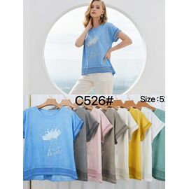 Фотография Футболка женская C526 l.blue р.52-58 "Kaffir Lily" недорого оптом от прямого поставщика