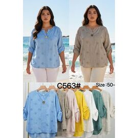 Фотография Блузка женская летняя C563 green р.50-56 "Kaffir Lily" недорого оптом от прямого поставщика