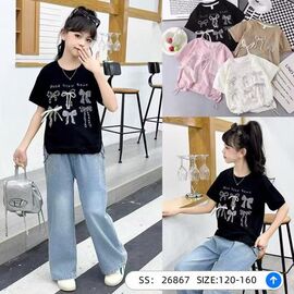 Фотография Футболка детская на девочку 26867 black р.120-160 "Farbique" недорого оптом от прямого поставщика